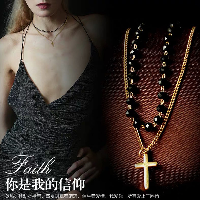 Popular double chain cross necklace